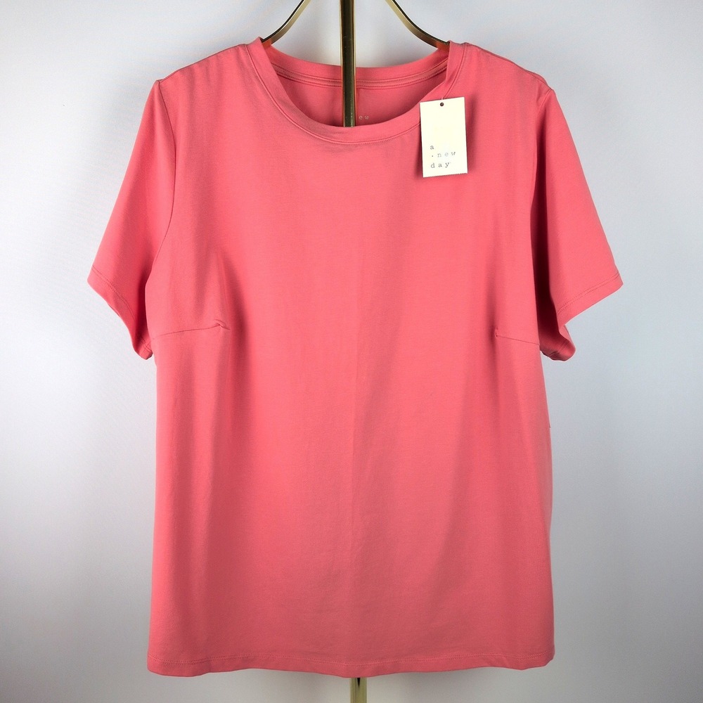 A New Day Women XXL T-Shirt Peach Pink Short Sleeve Crewneck Cotton Blend NWT